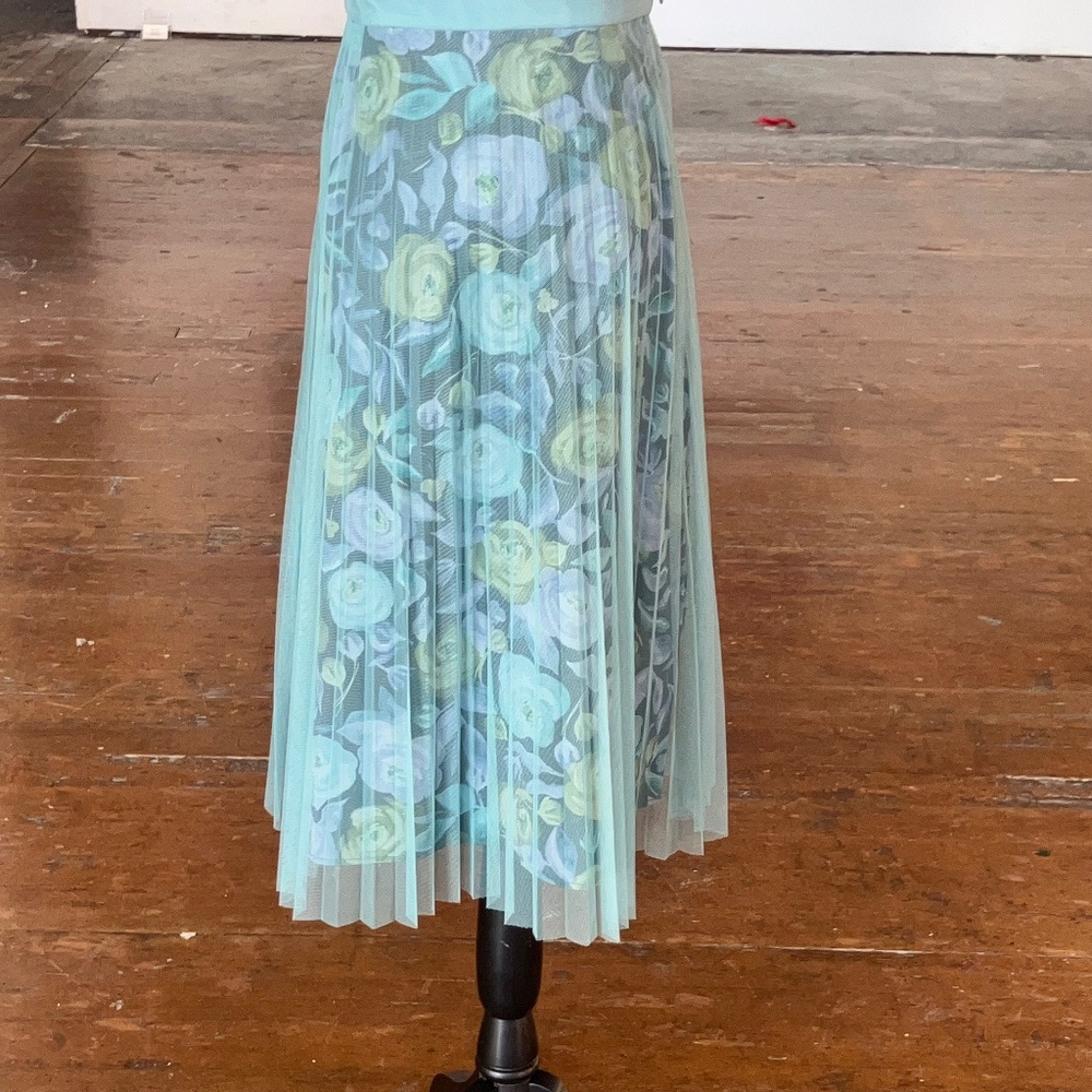 Burberry London, silk and sheer overlay skirt